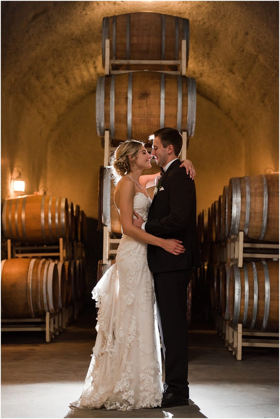 Terra Blanca Winery Wedding Benton City Photographer Armin and Kendall bride and groom in wine caves