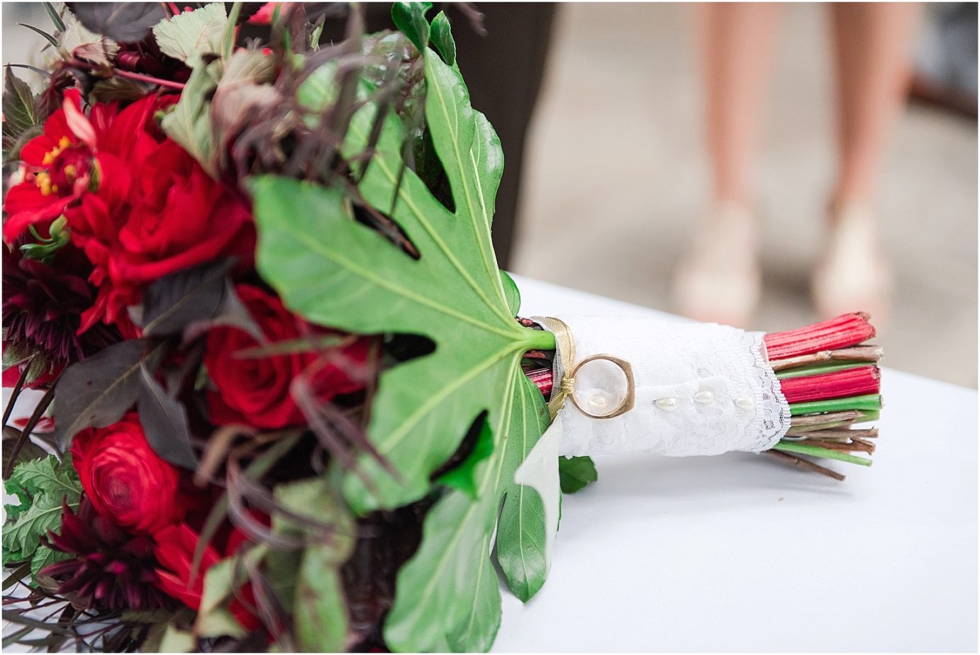 Ohme Garden Wedding Wenatchee Photographer Billy and Mali bride's mother dress around bouquet and bride's dad's ring