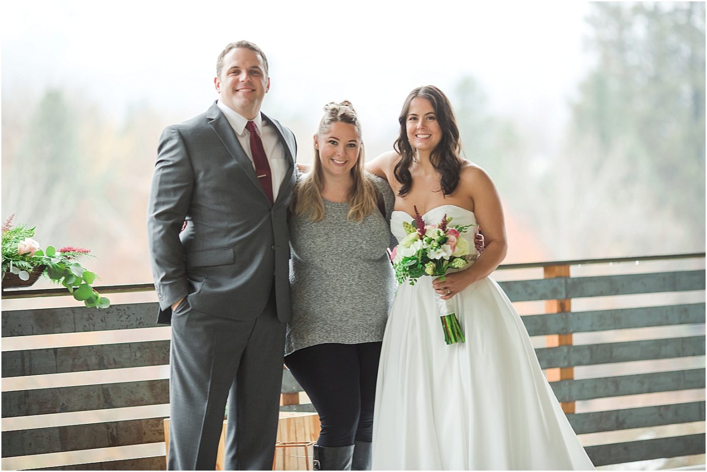 Na-Mu Lodge Wedding Leavenworth Photographer Jason and Andrea bride and groom with Misty
