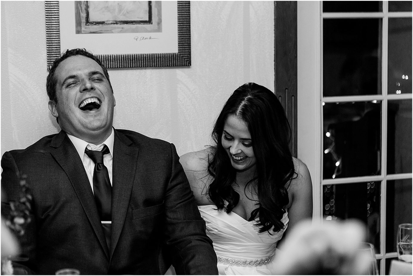Namu Lodge Wedding groom laughing during reception