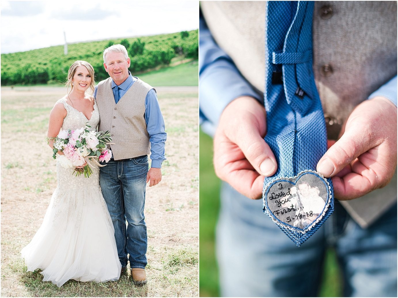 Adorable Farm Wedding Zillah Photographer Ethan and Makaela bride's dad's tie patch