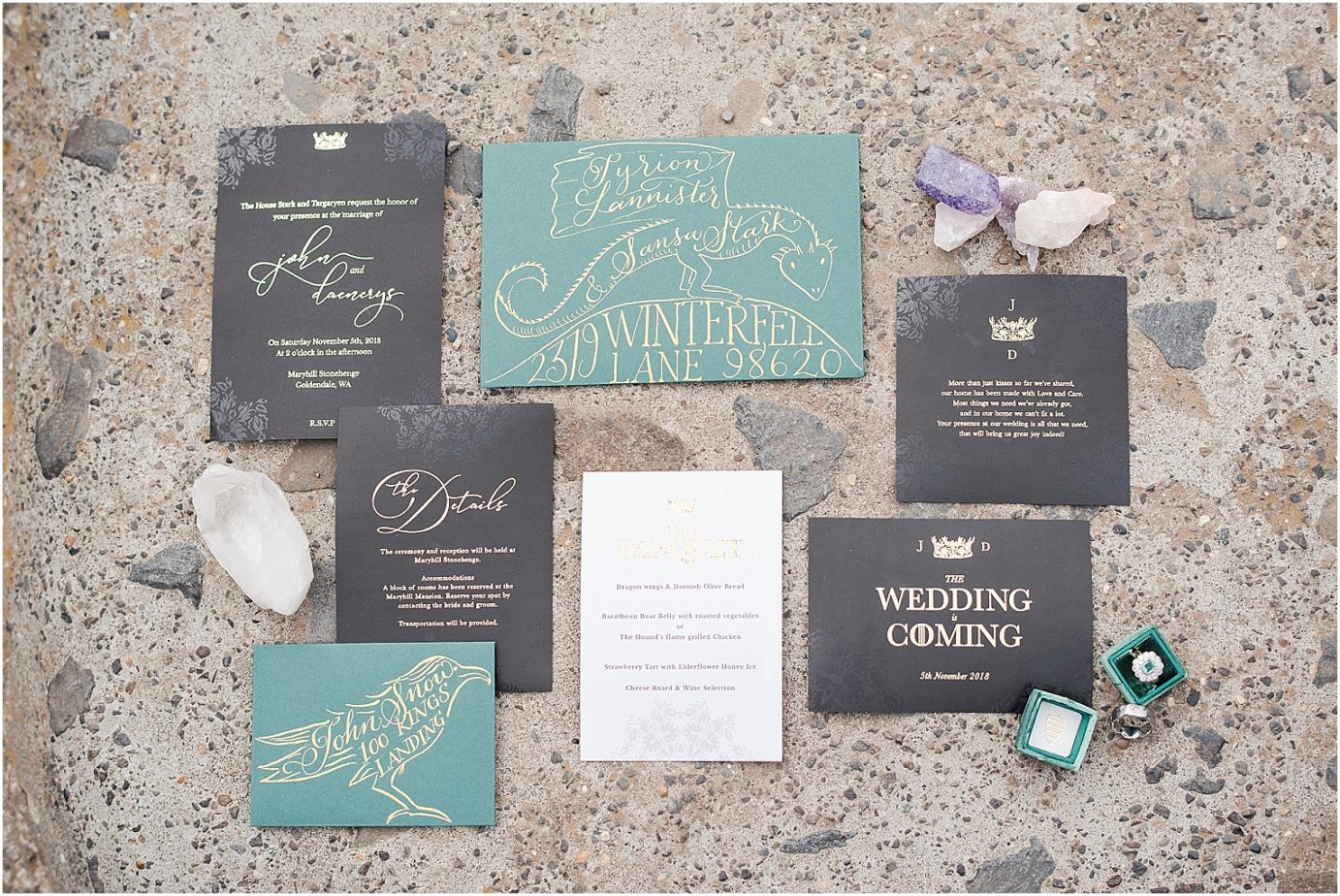 Game of Thrones wedding inspiration Goldendale WA Styled Shoot wedding invitation suite