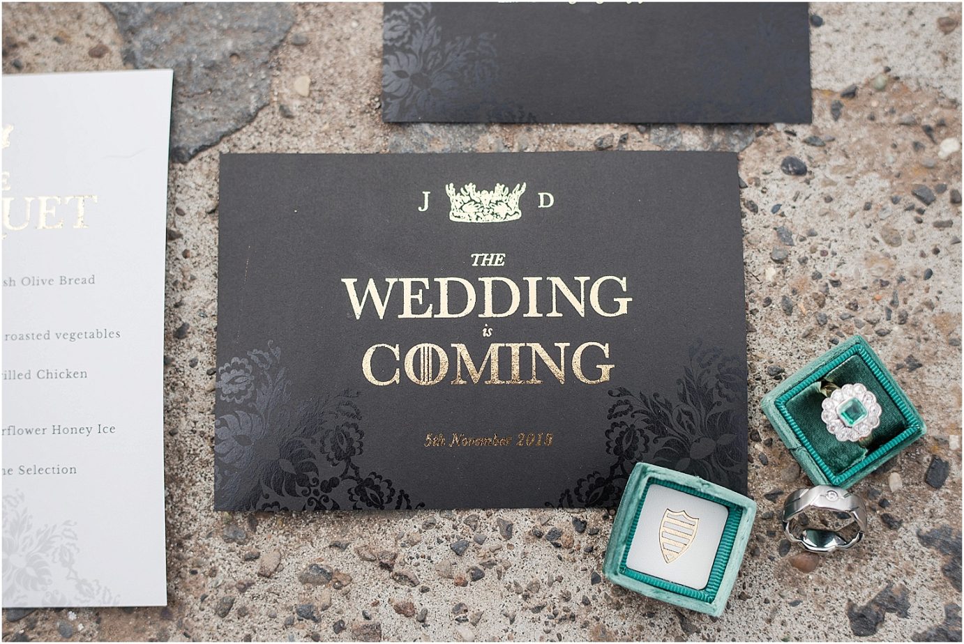 Game of Thrones wedding inspiration Goldendale WA Styled Shoot save the date card