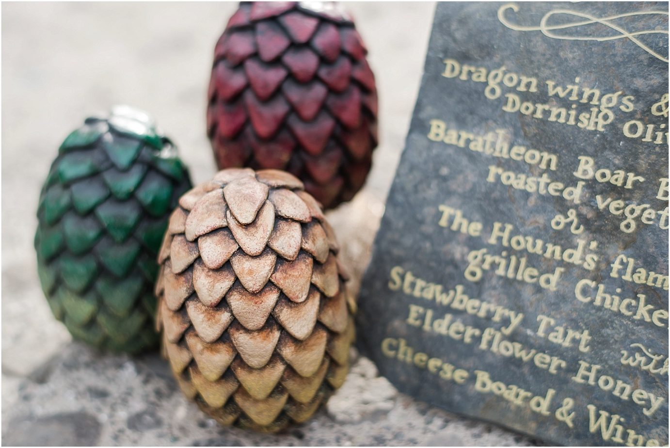 Game of Thrones wedding inspiration Goldendale WA Styled Shoot dragon eggs and menu