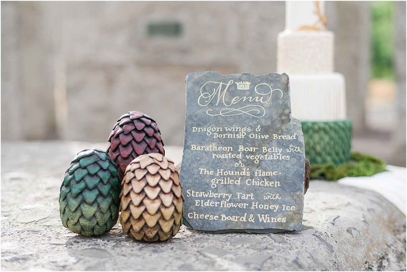 Game of Thrones wedding inspiration Goldendale WA Styled Shoot dragon eggs and menu