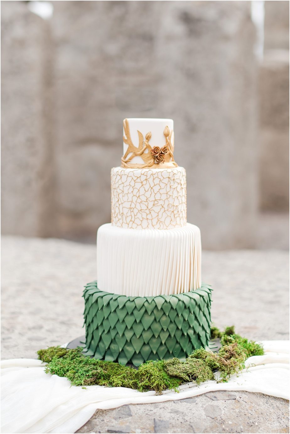 Game of Thrones wedding inspiration Goldendale WA Styled Shoot wedding cake with dragon scales