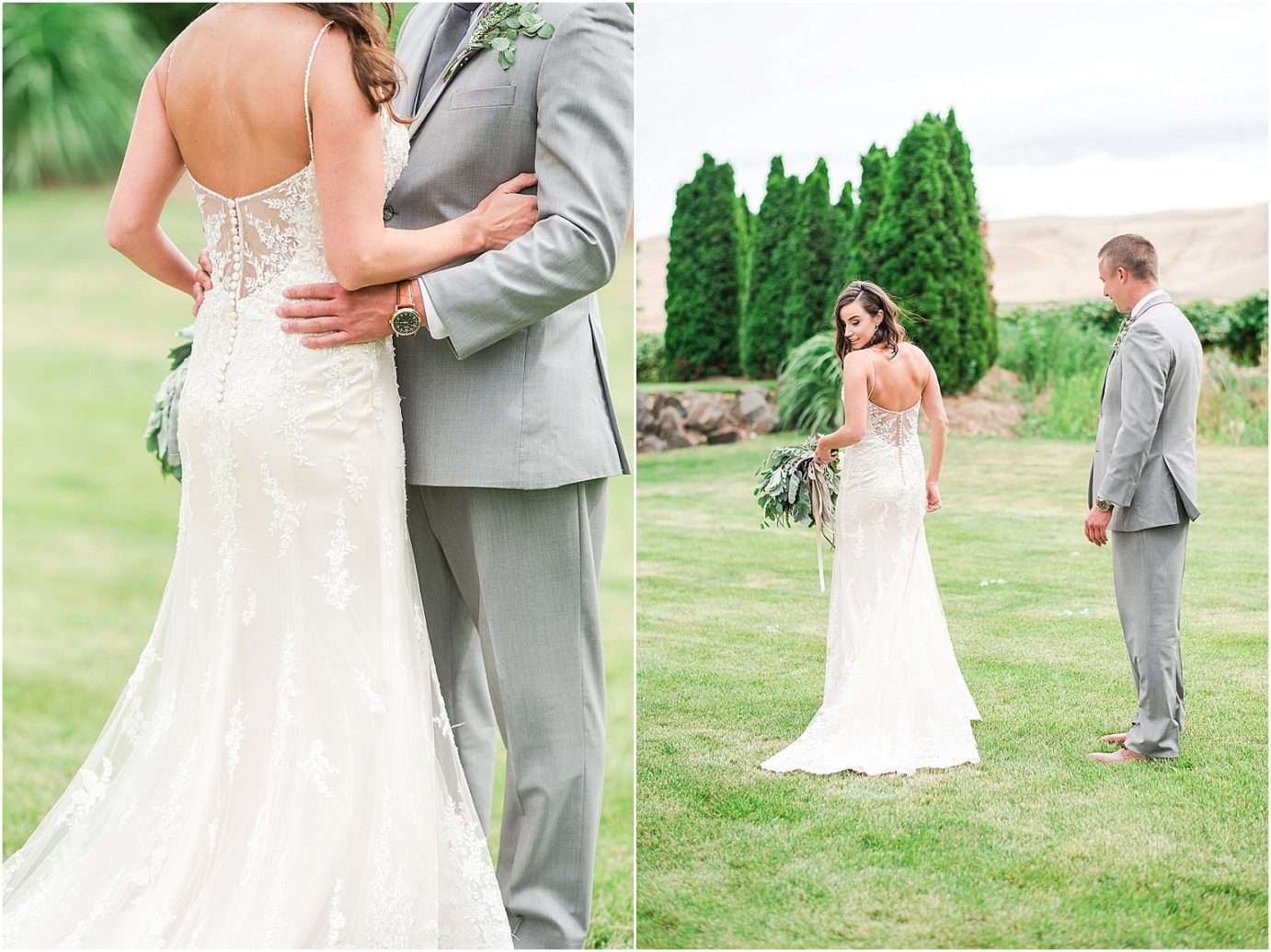 Romantic backyard wedding prosser photographer calvin and kelly first look