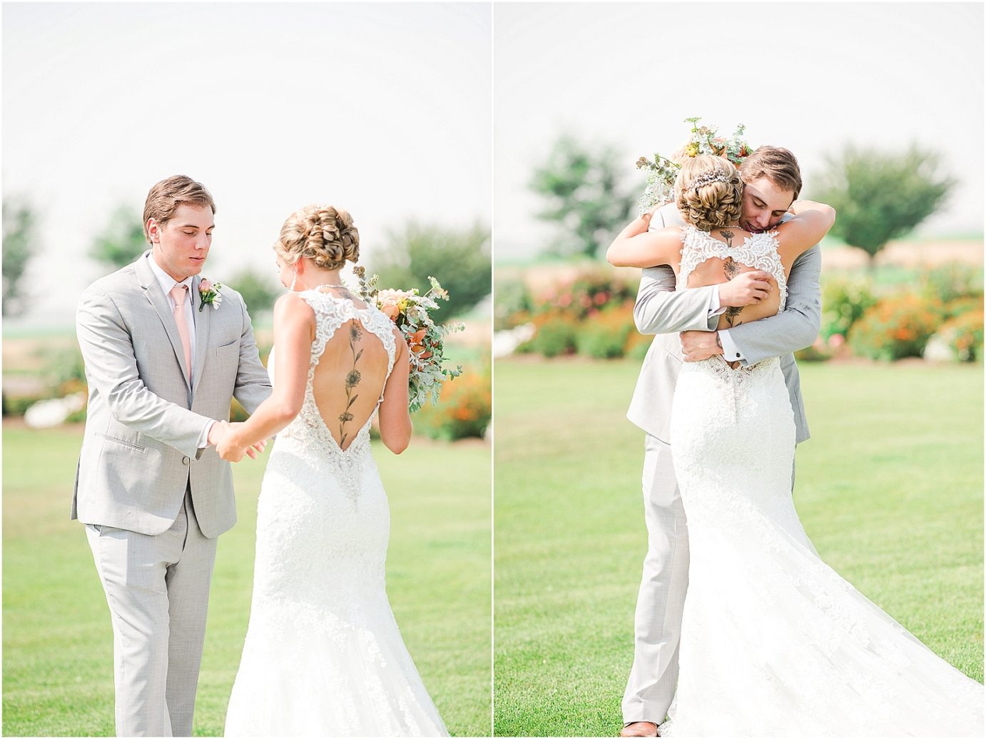 Romantic backyard wedding othello photographer Alix and Kylee first look
