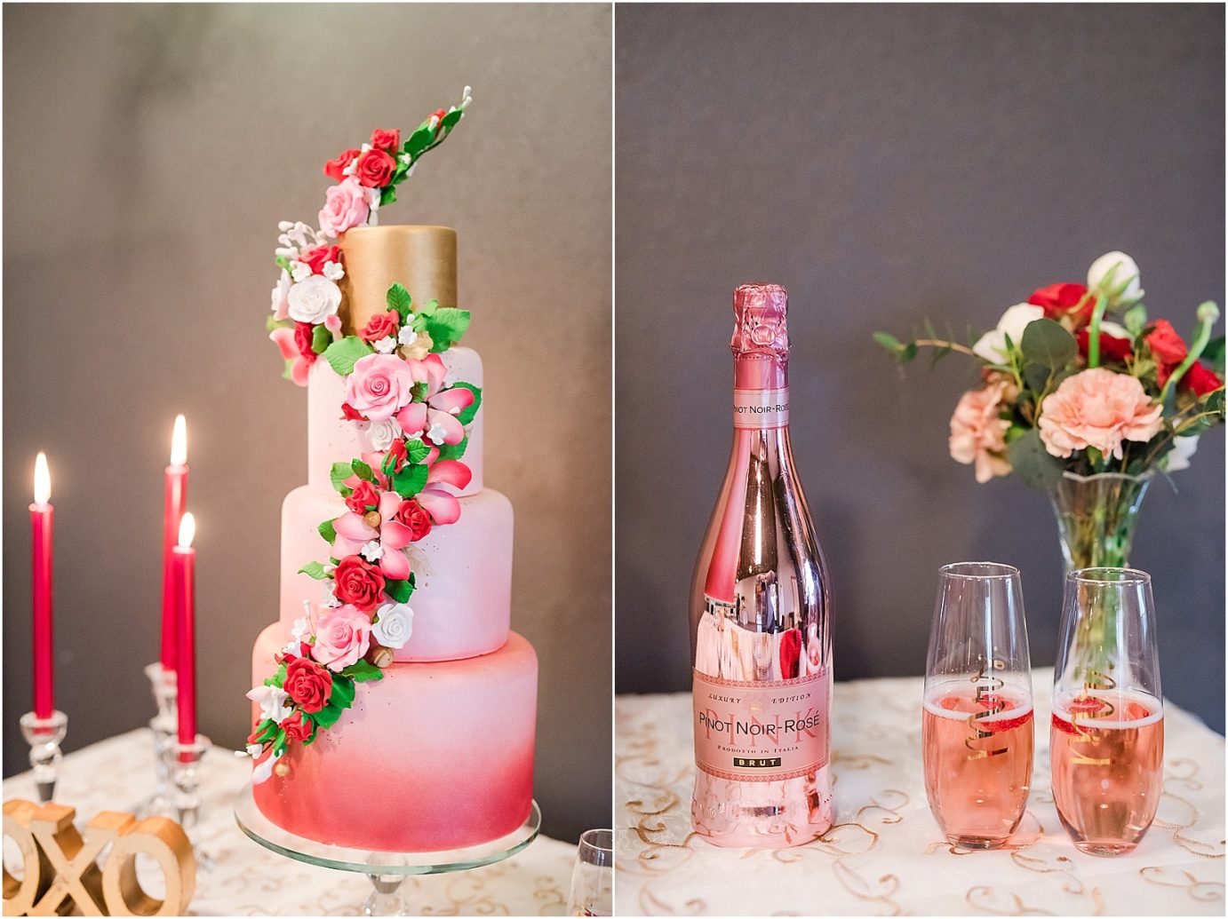 Valentine's Day Inspired Shoot Hermiston Wedding Photographer Hermiston OR ombre pink cake with sugar flowers