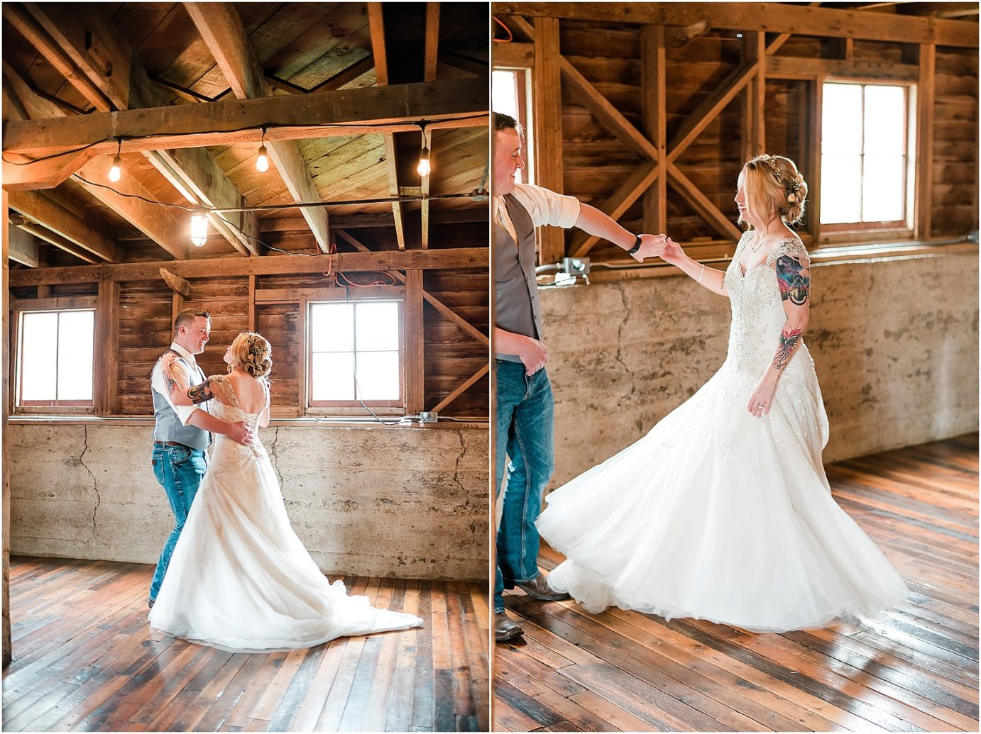 Winn Homestead Wedding bride and groom in barn