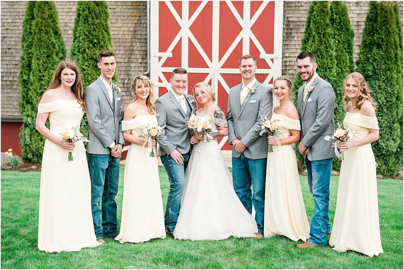 Winn Homestead Wedding wedding party in grey and yellow