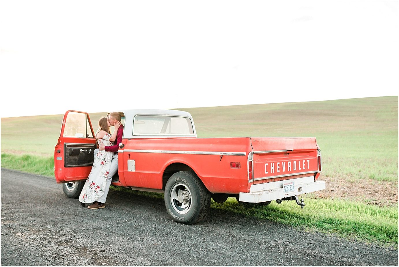 Rosalia Engagement Session Spokane Photographer Bryce and Anita with old orange chevy