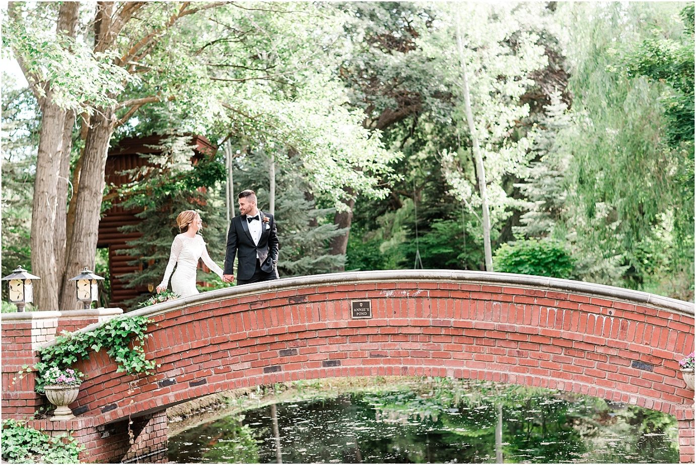 Oakshire Estate Wedding Inspiration shoot bride and groom on bridge