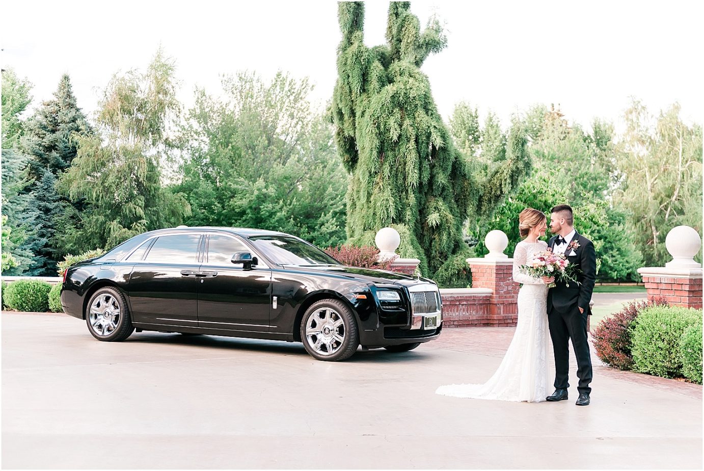 Oakshire Estate Wedding Inspiration shoot bride and groom with Rolls Royce
