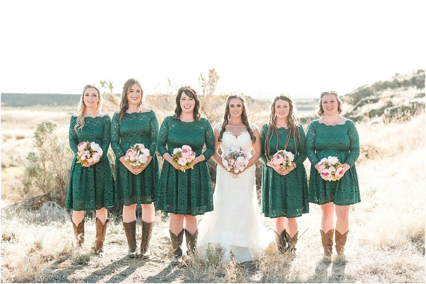 Beautiful Country Wedding Bryce and Anita Othello Photographer bridesmaids in forest green