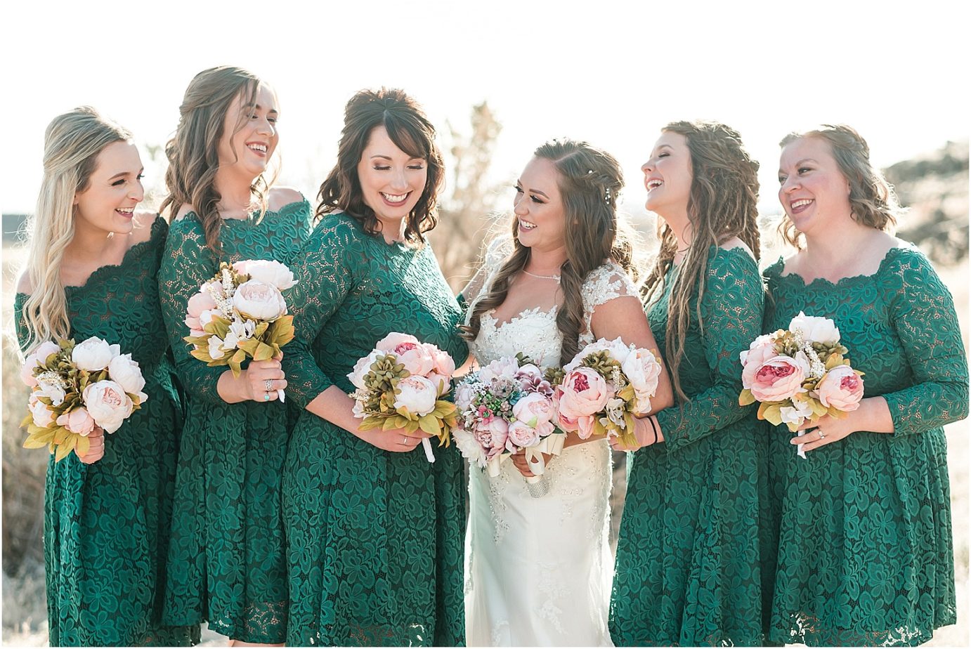 Beautiful Country Wedding Bryce and Anita Othello Photographer bridesmaids in forest green
