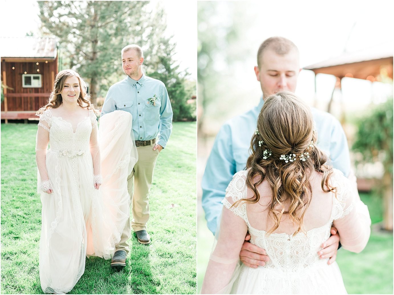 Sugar pine barn wedding tucannon cellars Brandon and Chloe bride and groom portraits