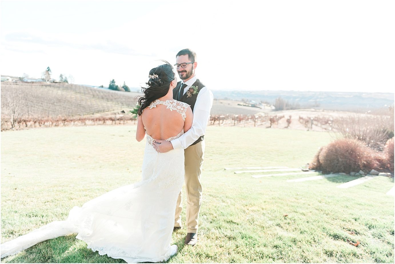Fontaine Estate Winery Wedding bride and groom first look