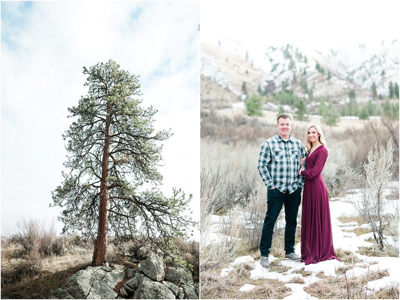Lake Chelan Engagement Session bride to be in maroon dress