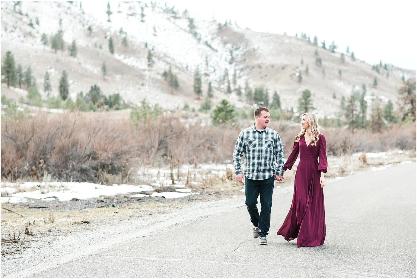Lake Chelan Engagement Session couple walking hand in hand