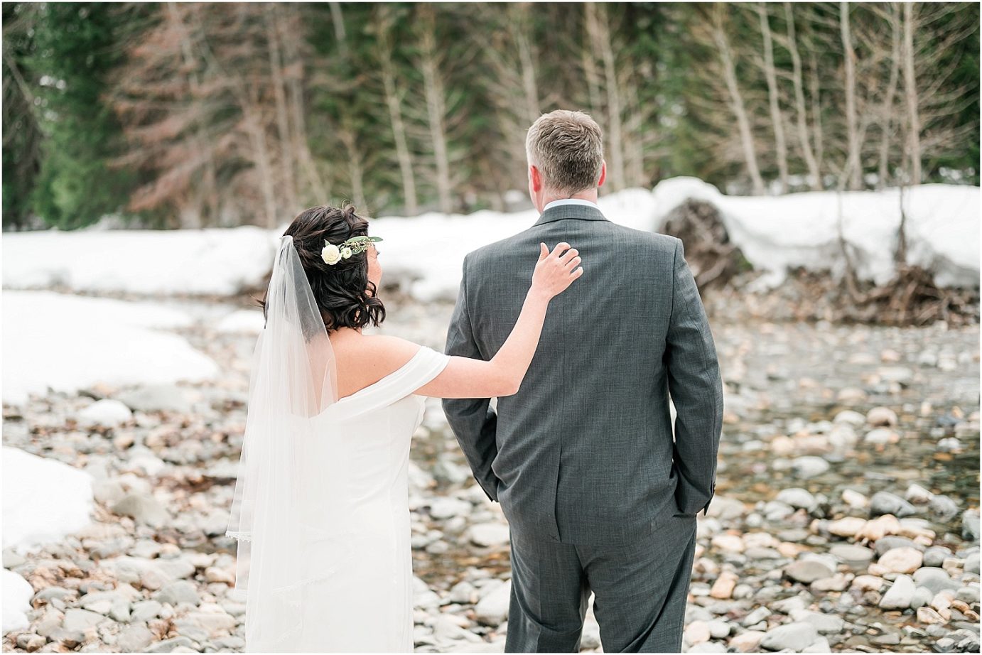 Intimate Methow Valley Elopement bride and groom first look
