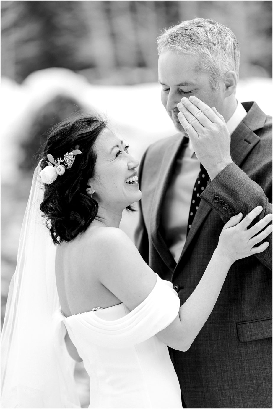 Intimate Methow Valley Elopement groom crying during first look