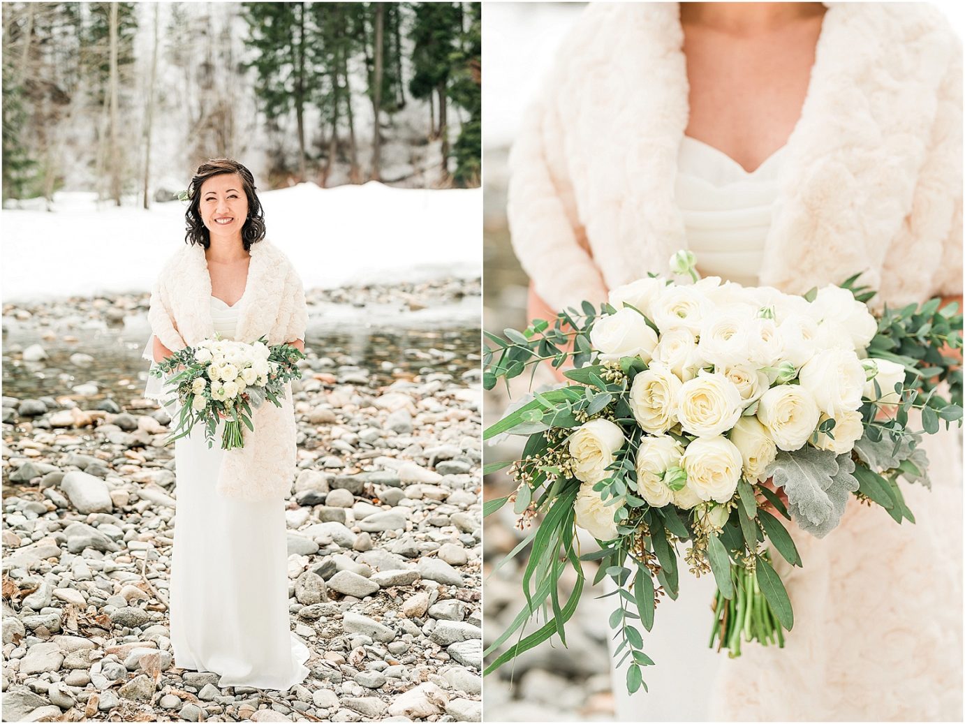 Intimate Methow Valley Elopement bridal portrait by river