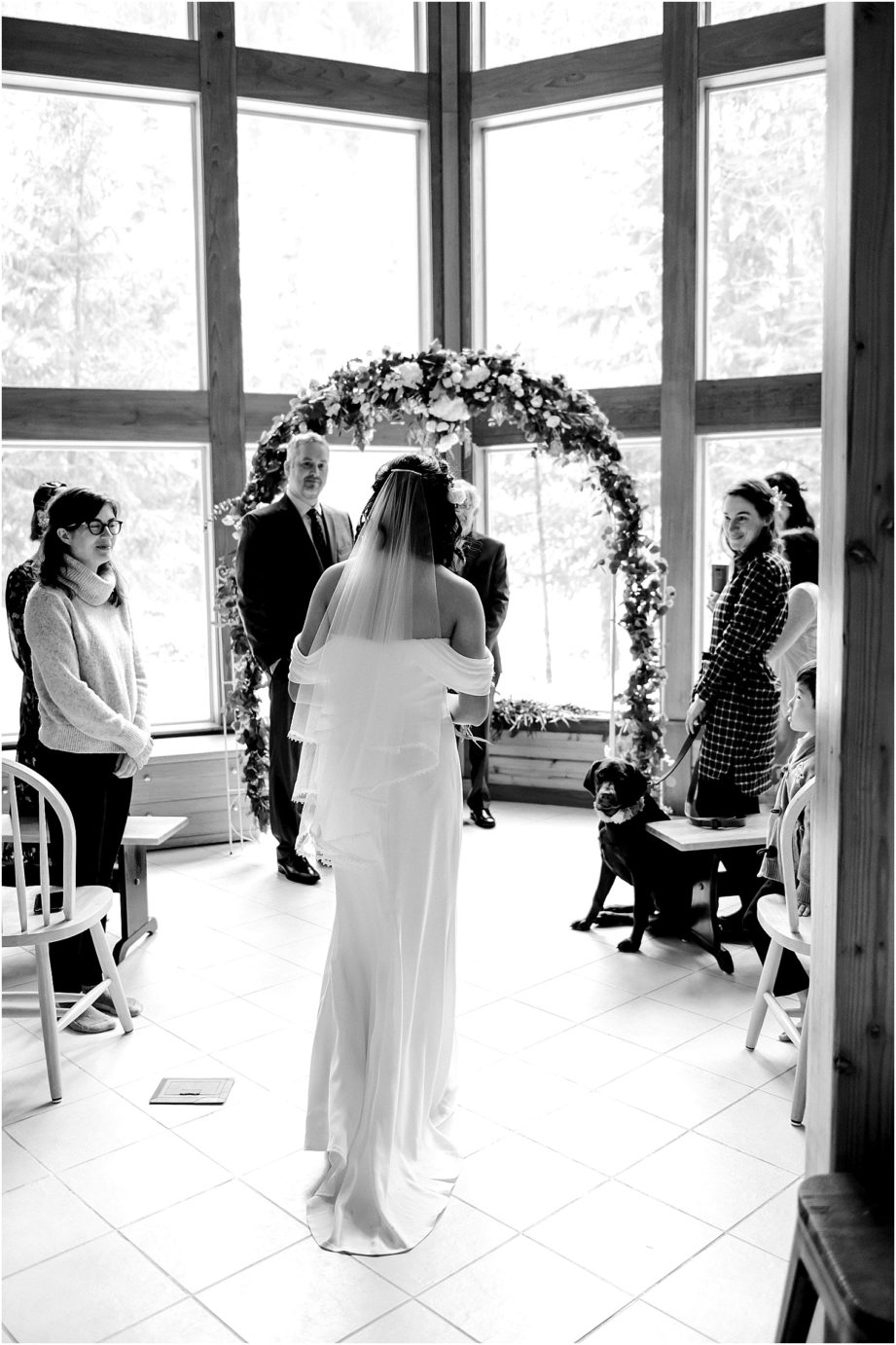 Intimate Methow Valley Elopement bride entering ceremony in lodge