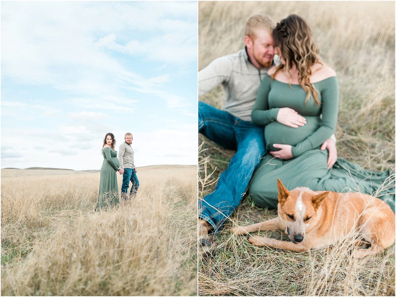 County Maternity Session couple posing by orchard