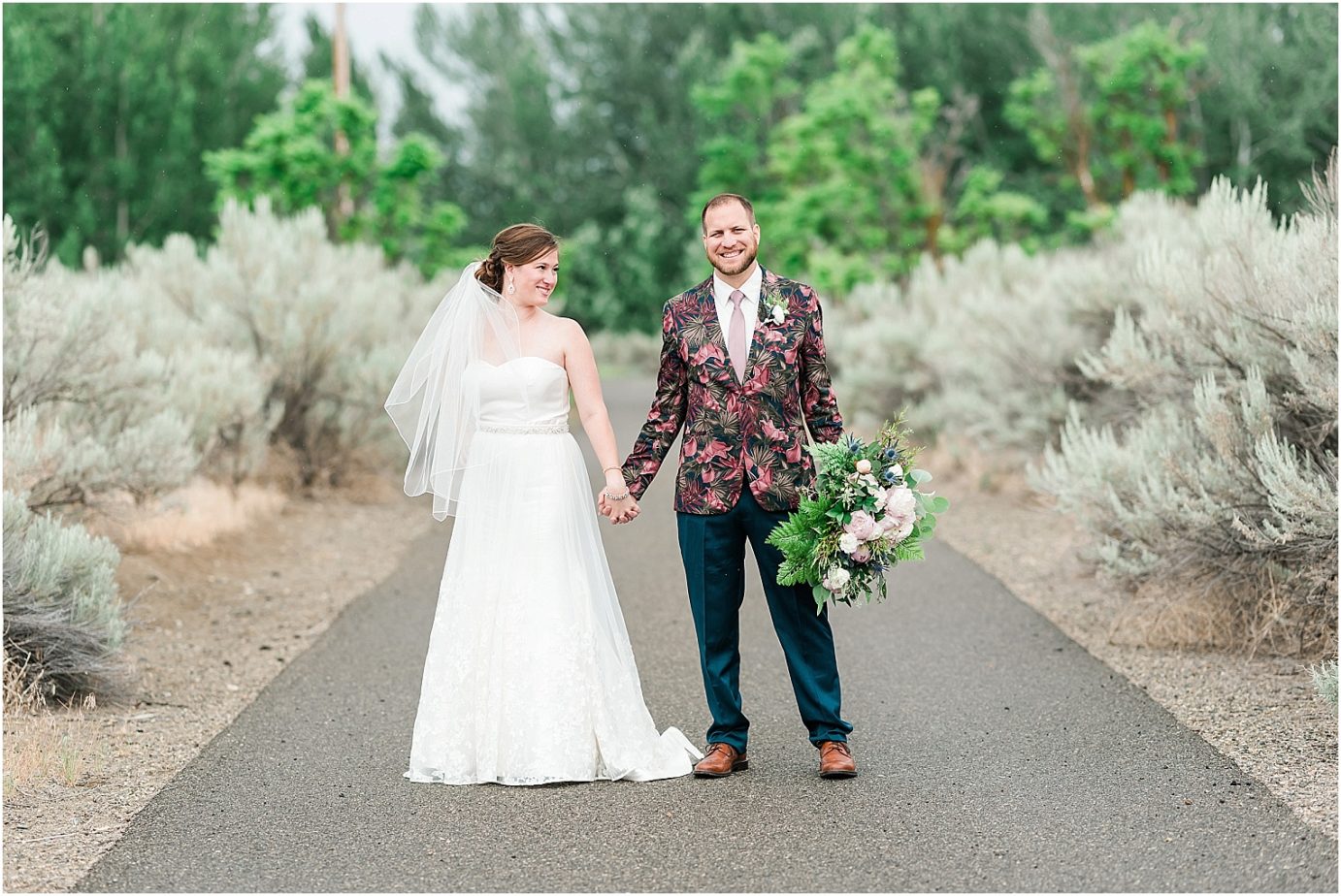 Intimate Park Wedding Richland Photographer Nick and Kelly groom in floral suit coat