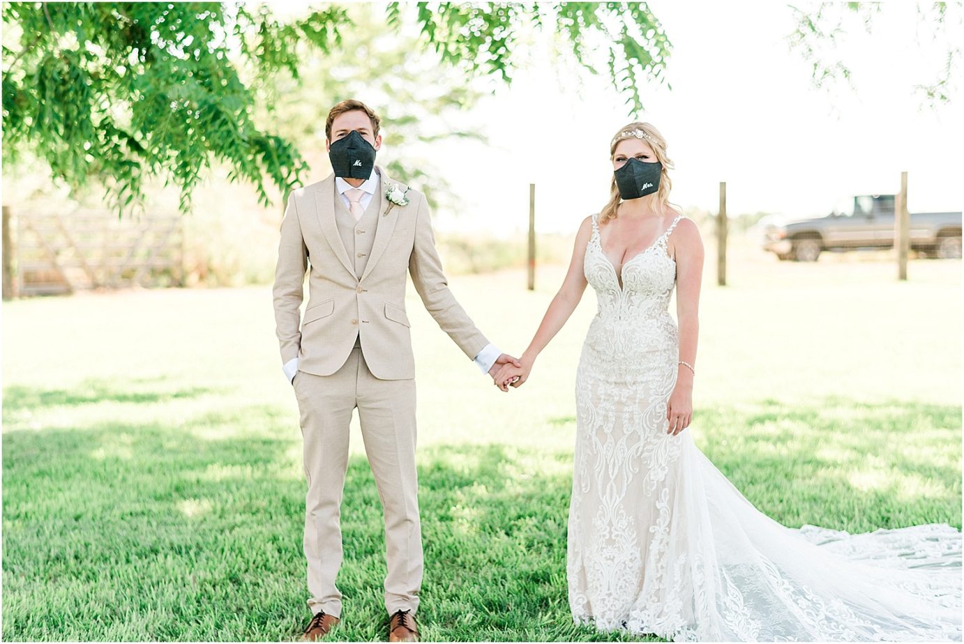 Prosser Farm Wedding Yakima Photographer Jake and Bri bride and groom with COVID masks