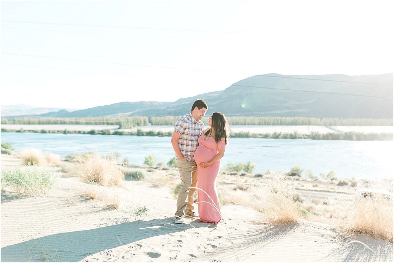 Desert Maternity Session Beverly dunes mom to be in blush pink dress