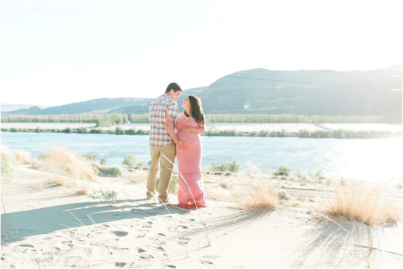Desert Maternity Session Beverly dunes mom to be in blush pink dress