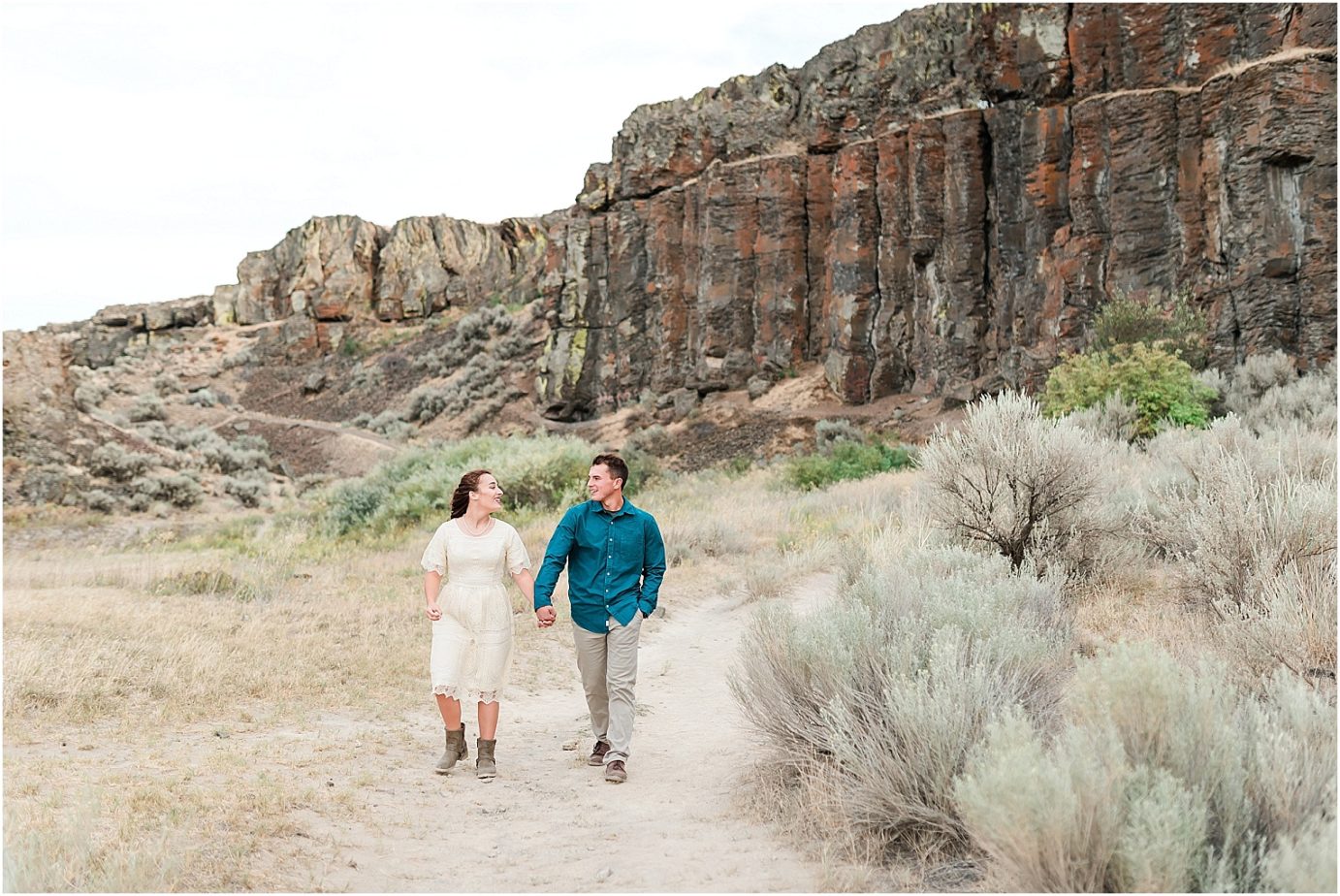 Desert Engagement Session Central WA Regan and Lindsey walking on a path