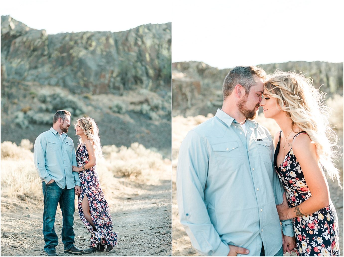 Frenchman Coulee Engagement Session Vantage WA Michael and Carley smiling at each other
