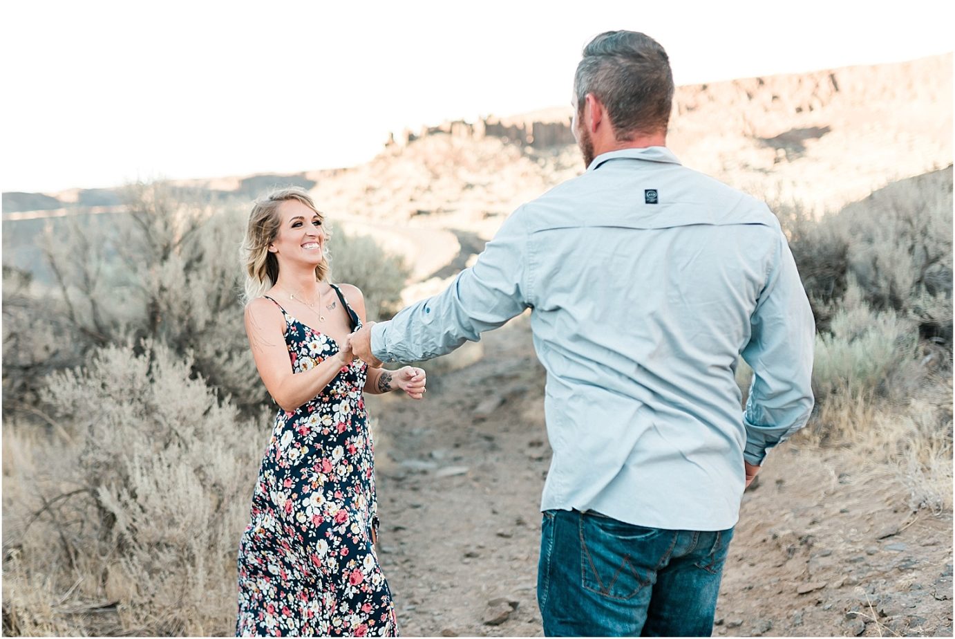 Frenchman Coulee Engagement Session Vantage WA Michael and Carley dancing with each other