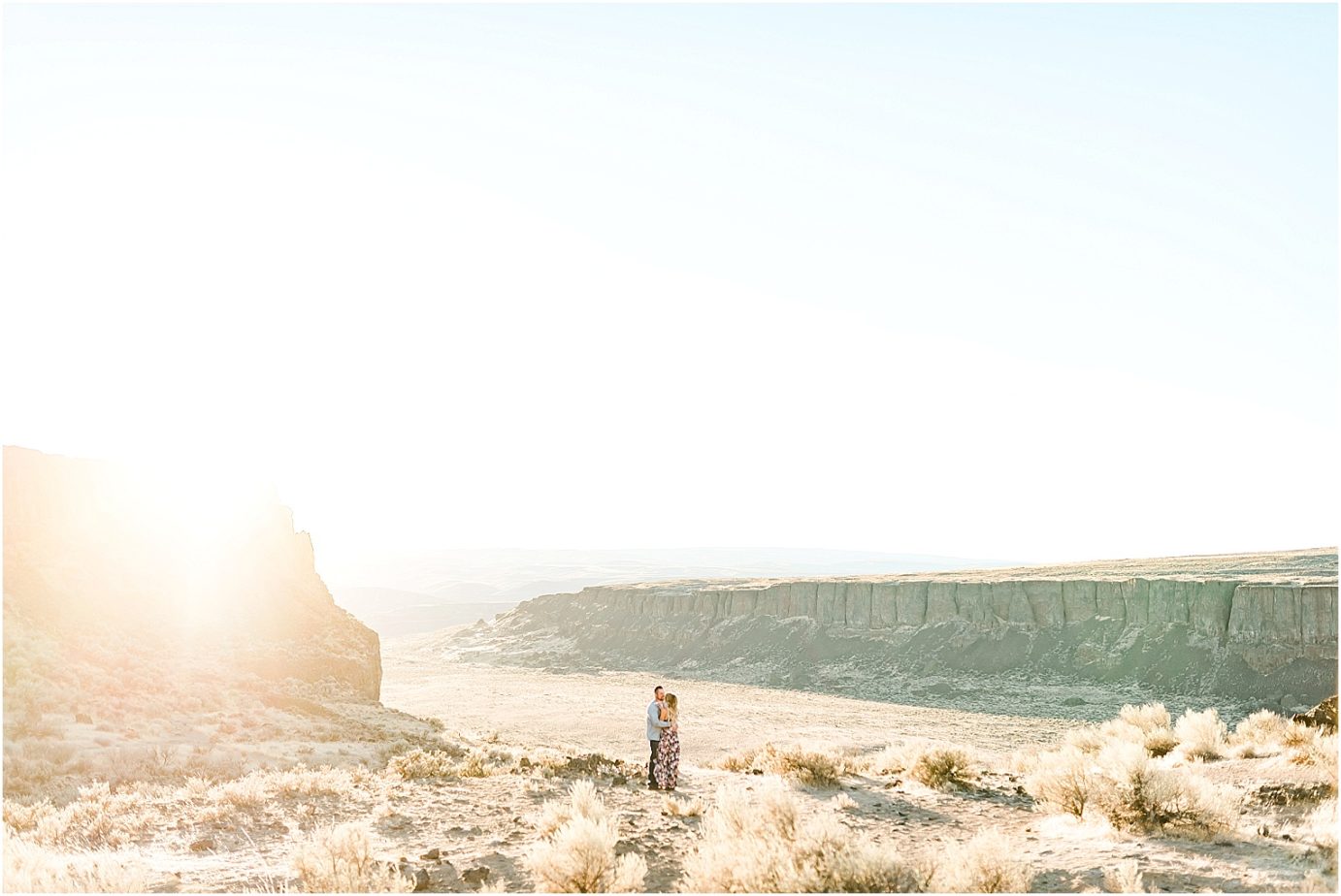 Frenchman Coulee Engagement Session Vantage WA Michael and Carley kissing on a cliff