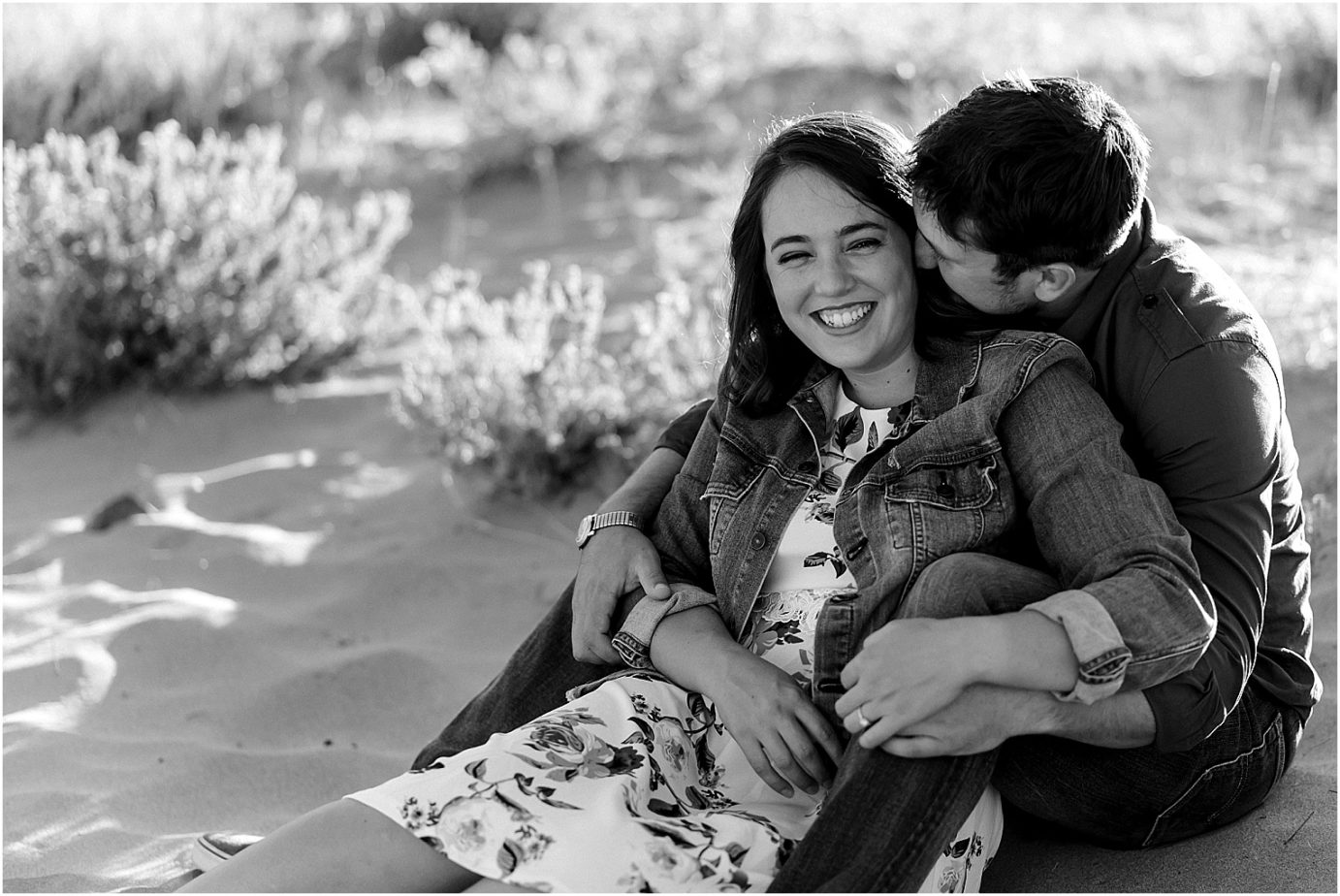Twin Sisters Engagement Session Wallula WA Michael and Kelsie couple sitting in the sand