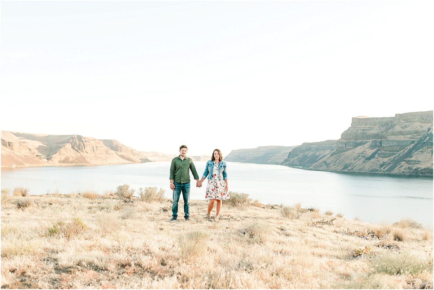 Twin Sisters Engagement Session Wallula WA Michael and Kelsie couple dancing front of the wallula gap