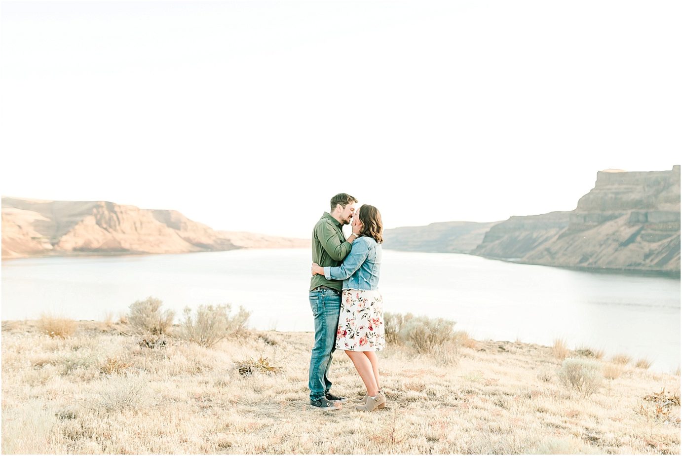 Twin Sisters Engagement Session Wallula WA Michael and Kelsie couple dancing front of the wallula gap