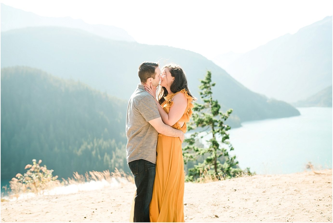 Diablo Lake Engagement Session Northern cascades Joe and Elizabeth kissing by the overlook