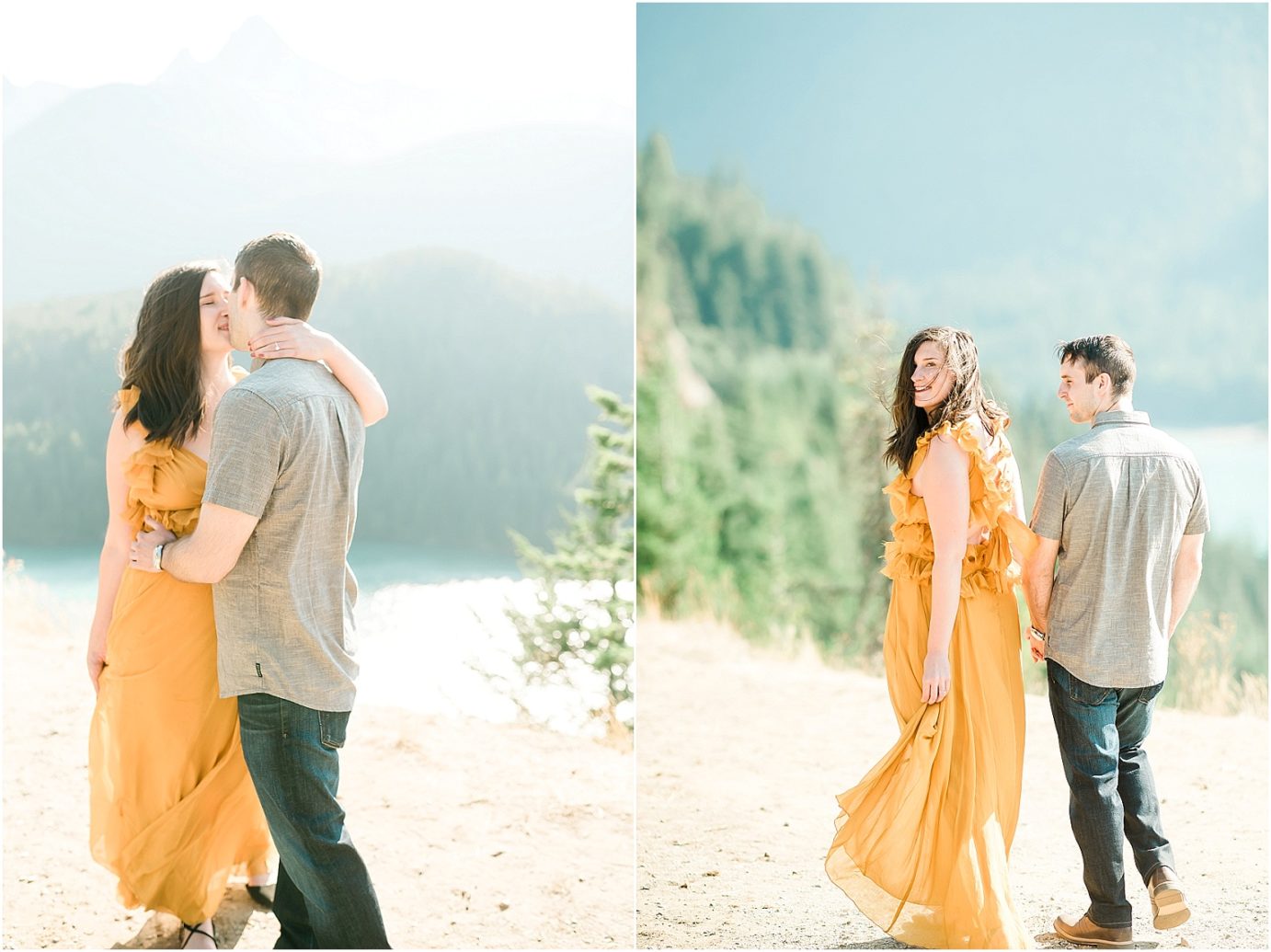 Diablo Lake Engagement Session Northern cascades Joe and Elizabeth walking by the overlook