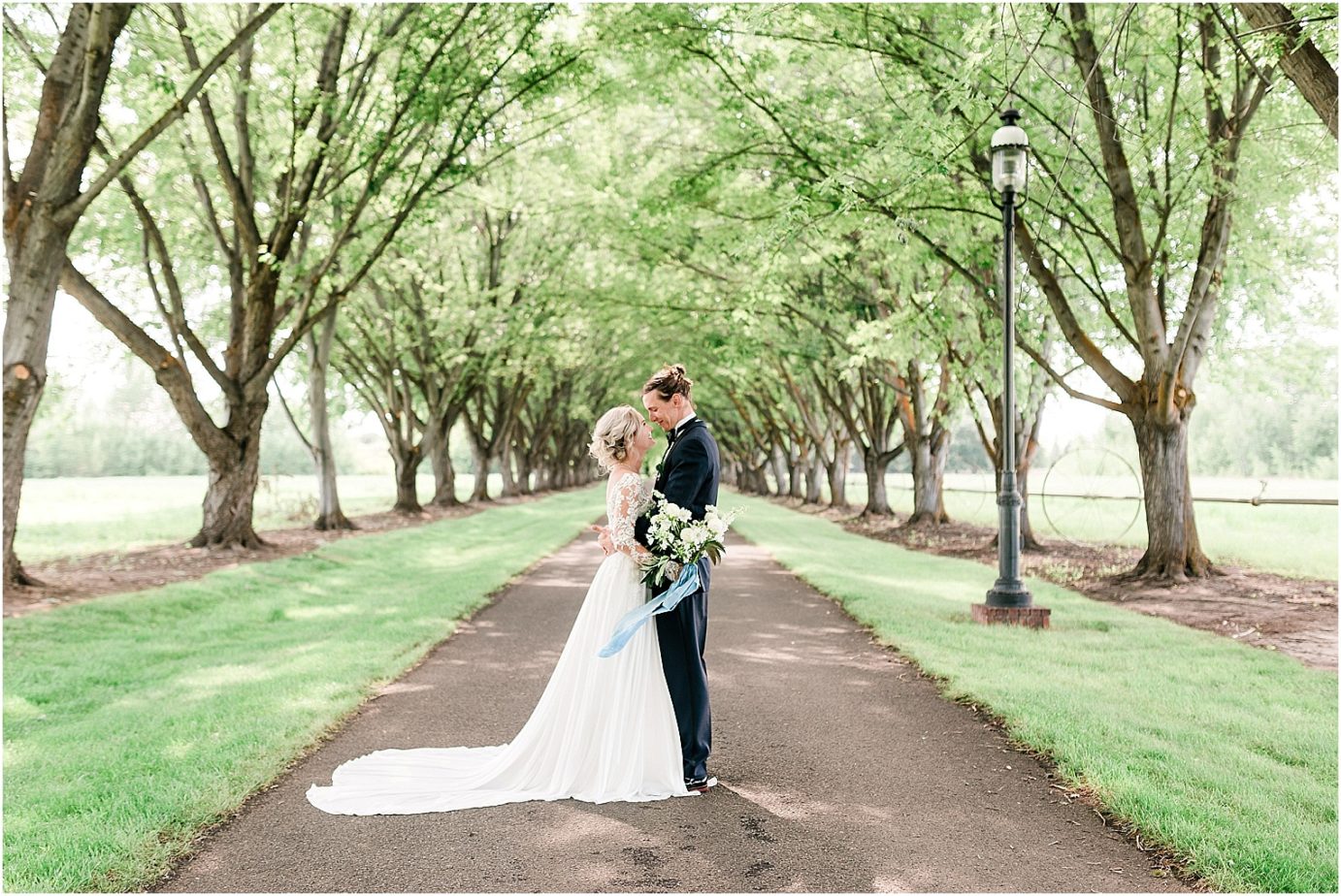 Oakshire Estate Wedding Garden Styled Shoot Yakima Photographer bride and groom in grove of trees