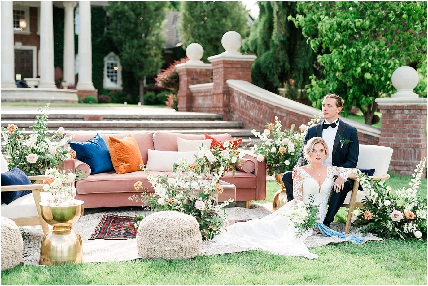 Oakshire Estate Wedding Garden Styled Shoot Yakima Photographer bride and groom in seating area