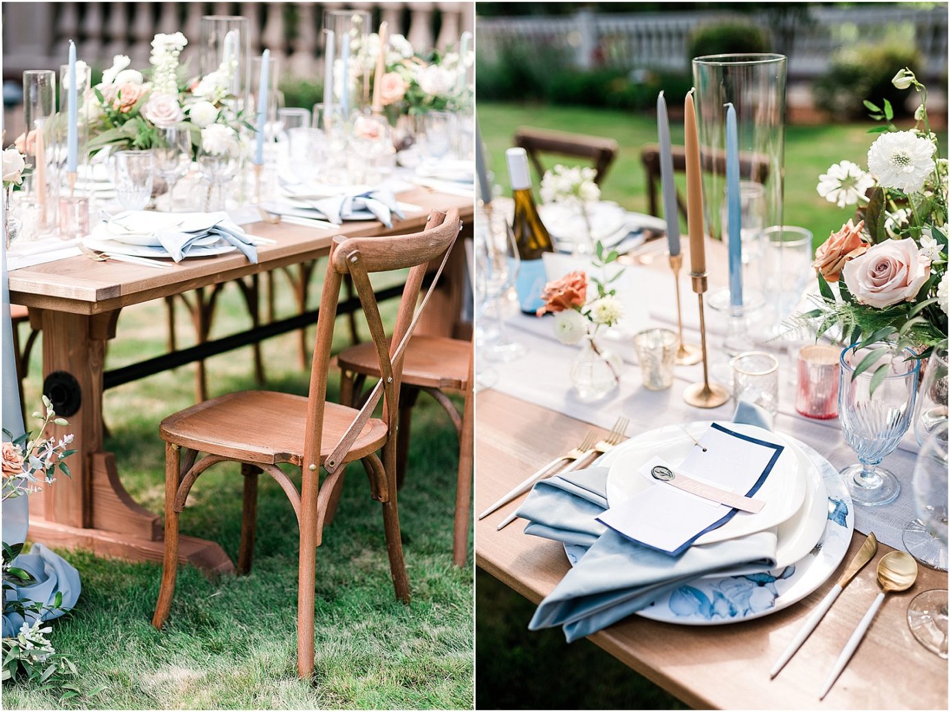 Oakshire Estate Wedding Garden Styled Shoot Yakima Photographer reception setup with blue tulle