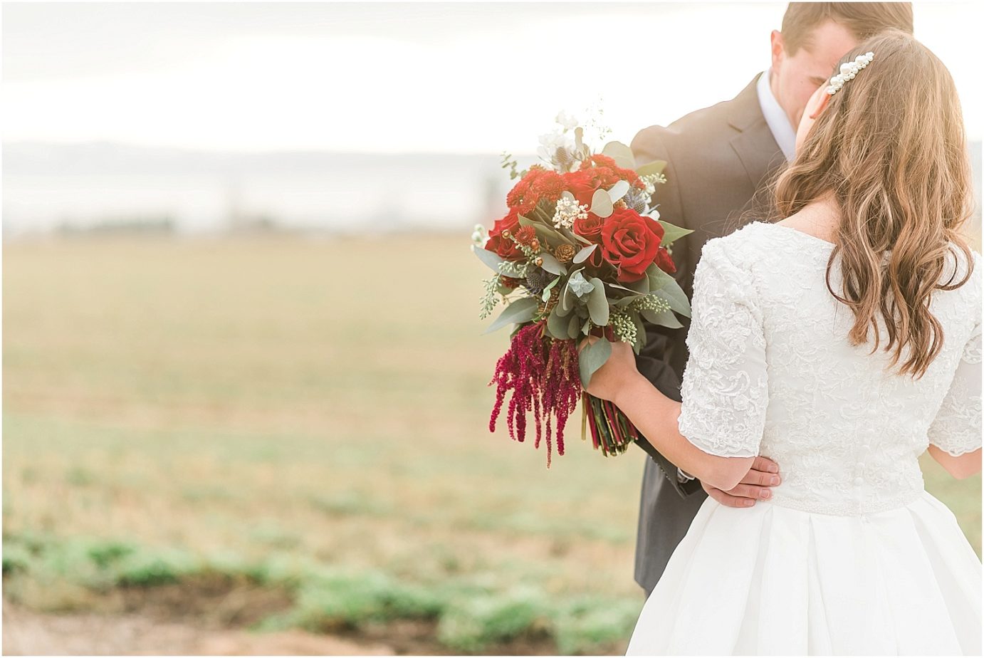 Ellensburg backyard wedding- maroon bridal bouquet