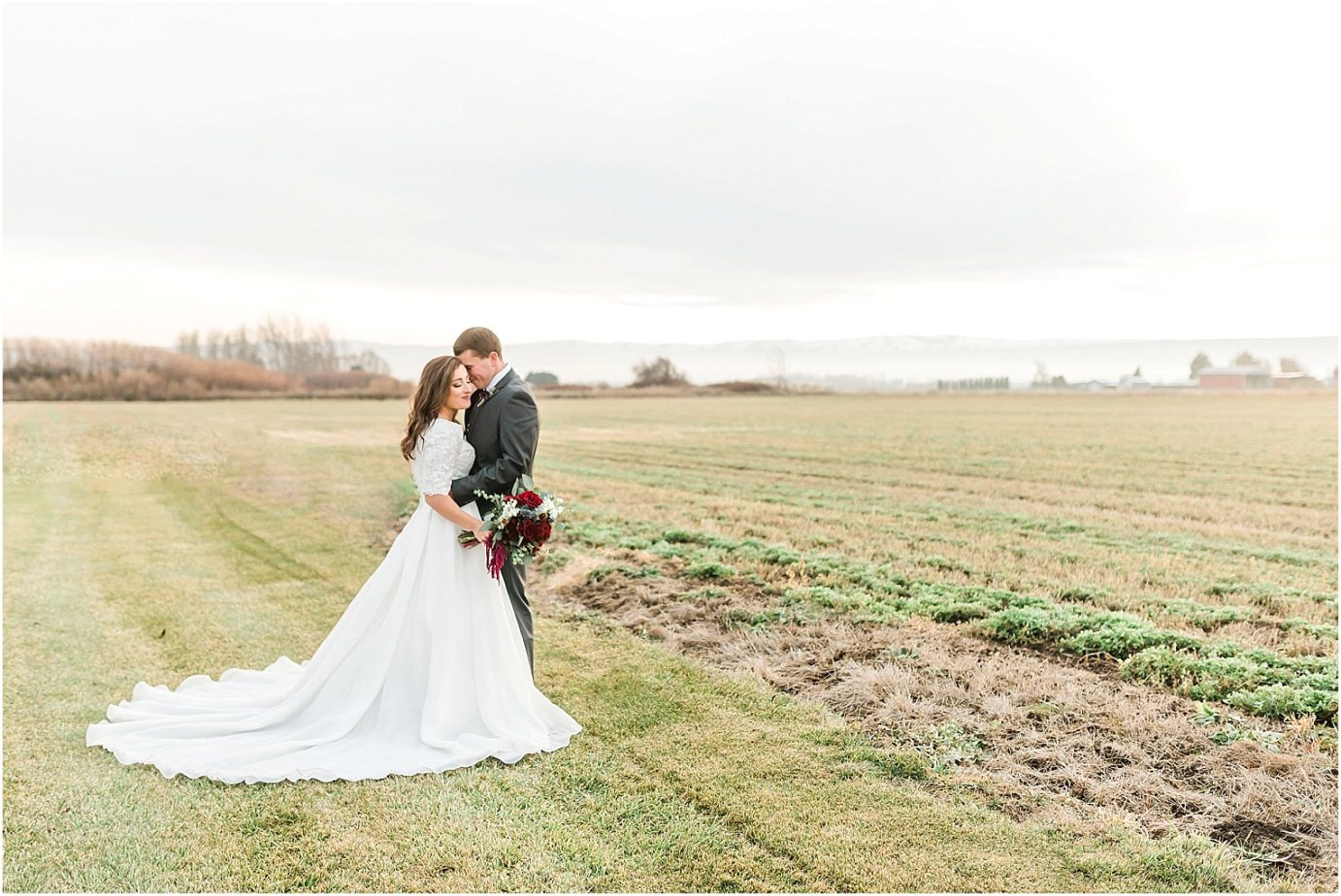 Ellensburg backyard wedding- bride and groom in a field
