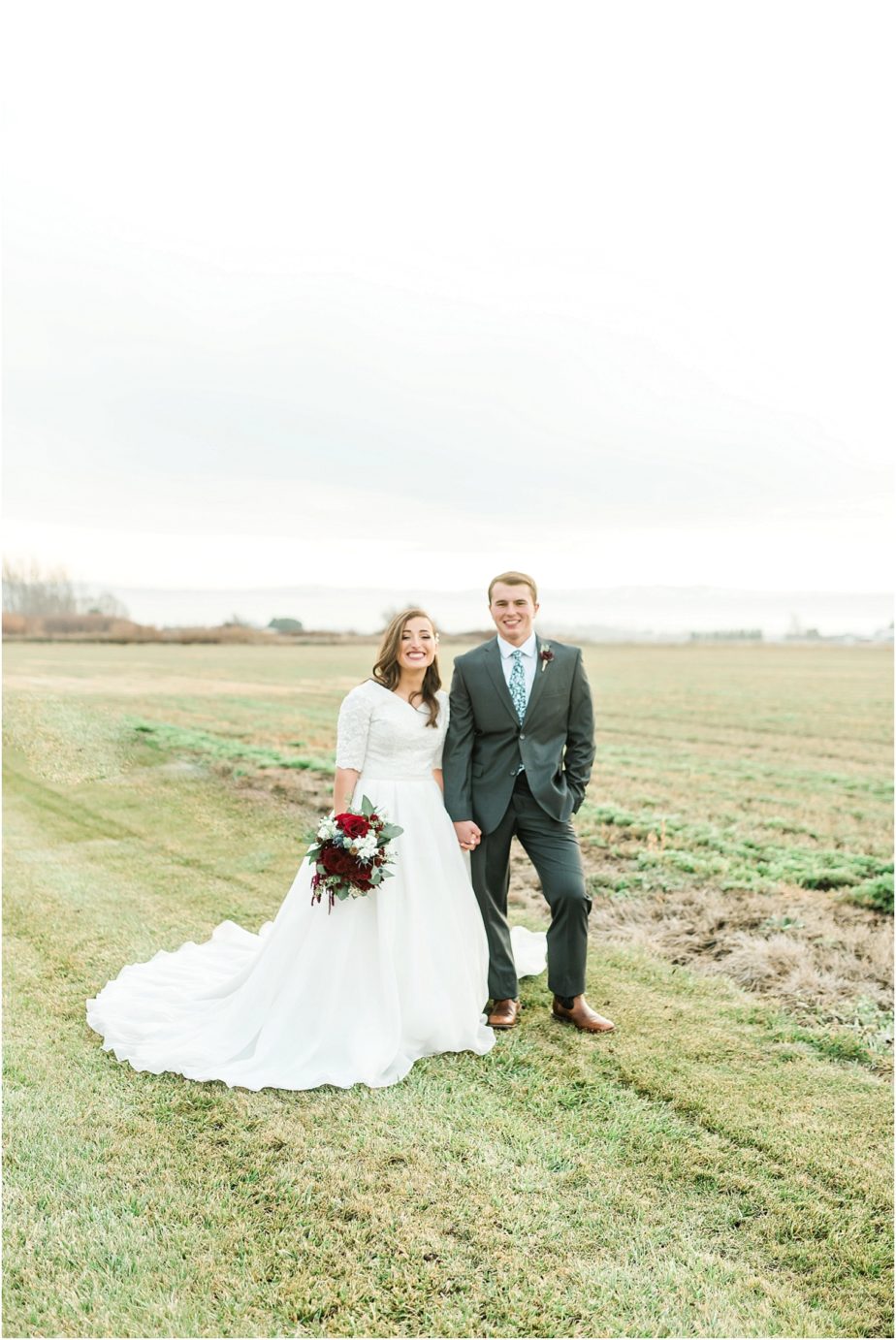 Ellensburg backyard wedding- bride and groom in a field