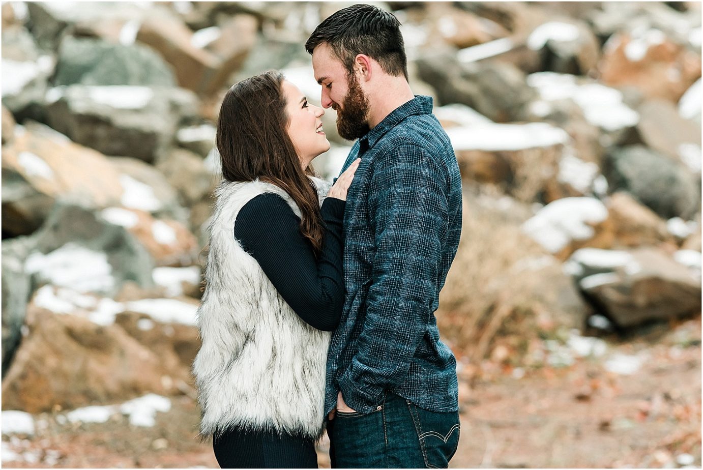 Lake Cle Elum Engagement Session Cle Elum WA Andrew and Stella nose to nose