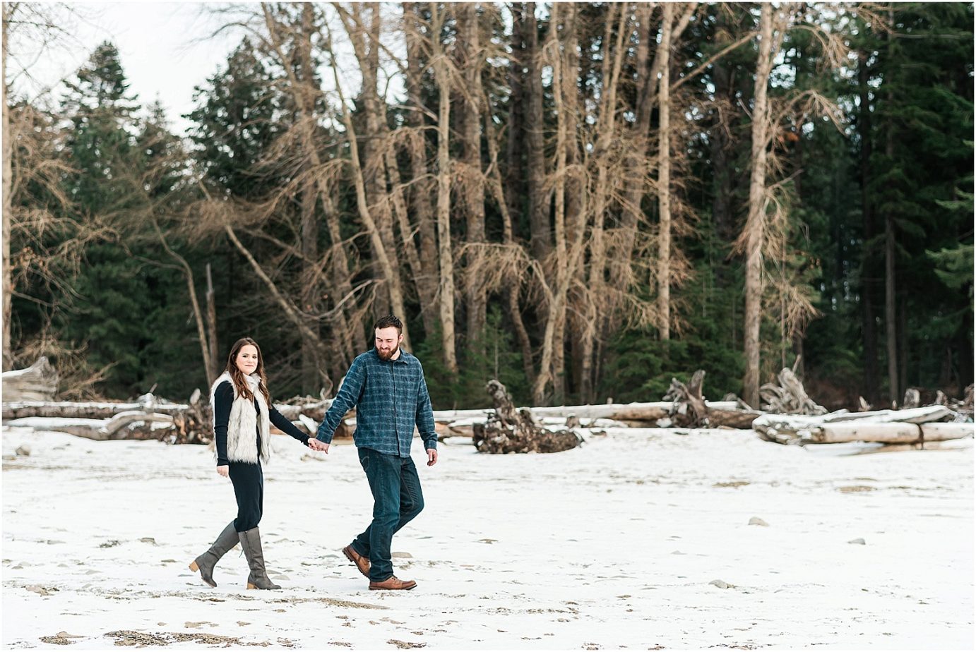 Lake Cle Elum Engagement Session Cle Elum WA Andrew and Stella walking by the lake